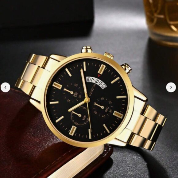 Geneva Men's Quartz Watch, Business Casual Steel Strap (Gold, Silver, or Black) - Picture 4 of 7